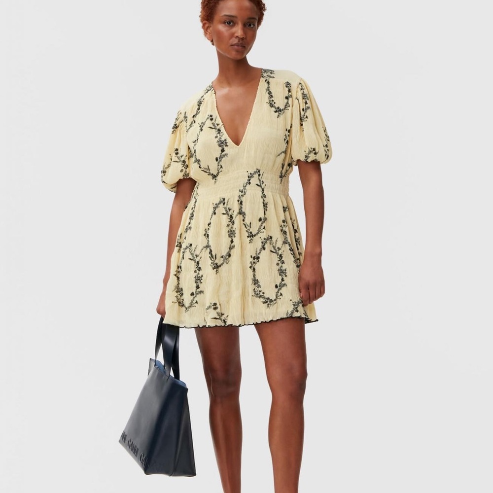 GANNI Pleated Georgette Smock Dress - Picture 1 of 10